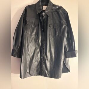 Zara Black Faux Leather Button-Down Shirt